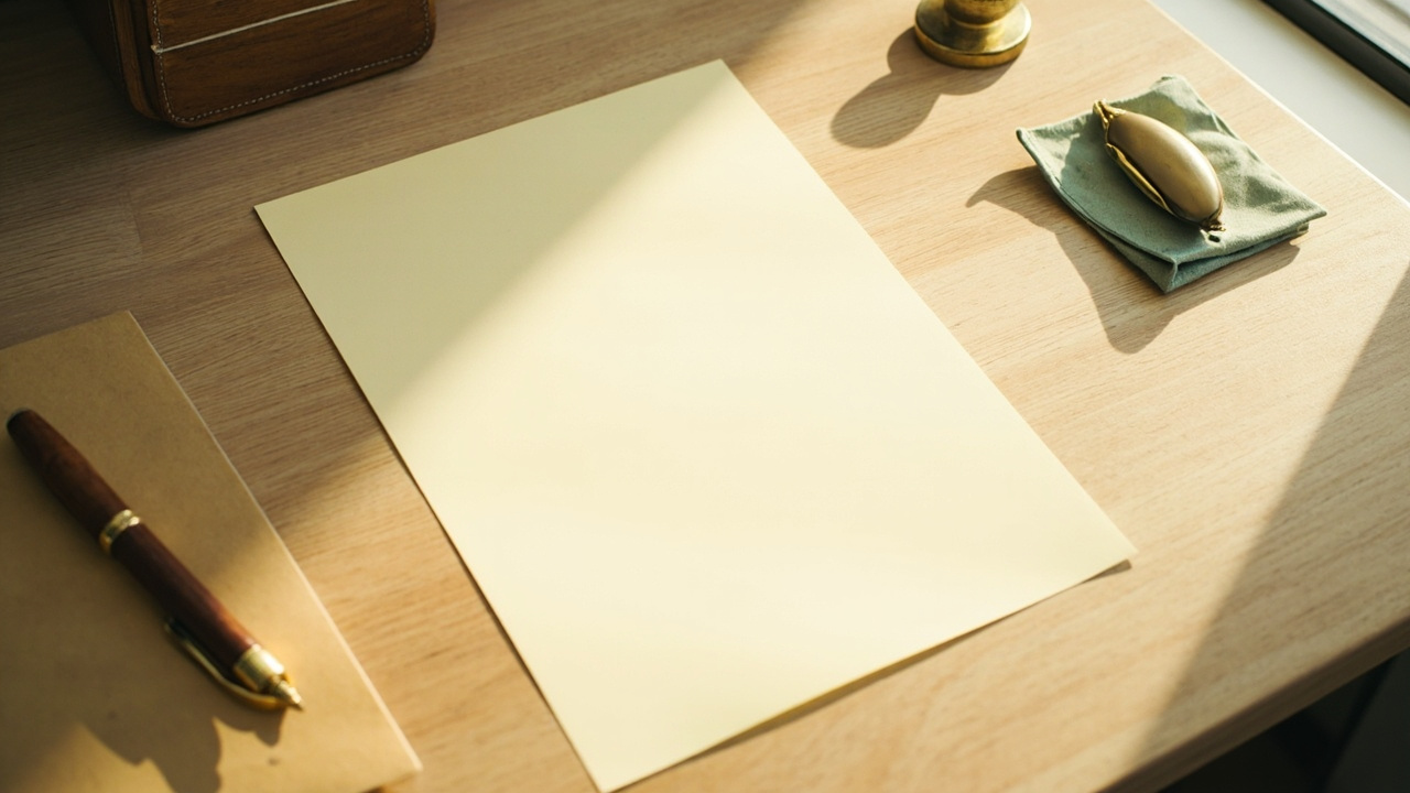 Cream close-account form on a walnut desk with a fountain pen