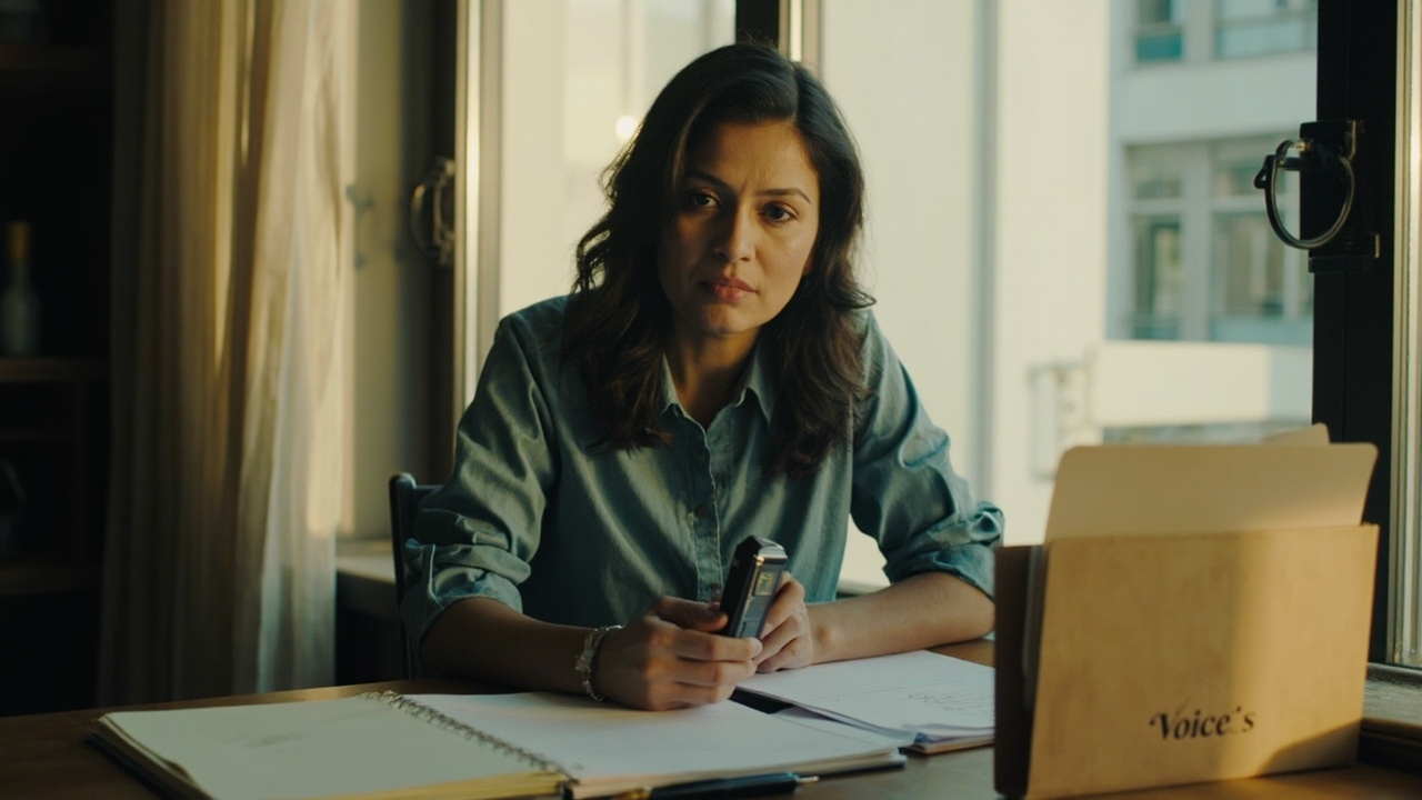 Adult woman seated by a window with a closed notebook