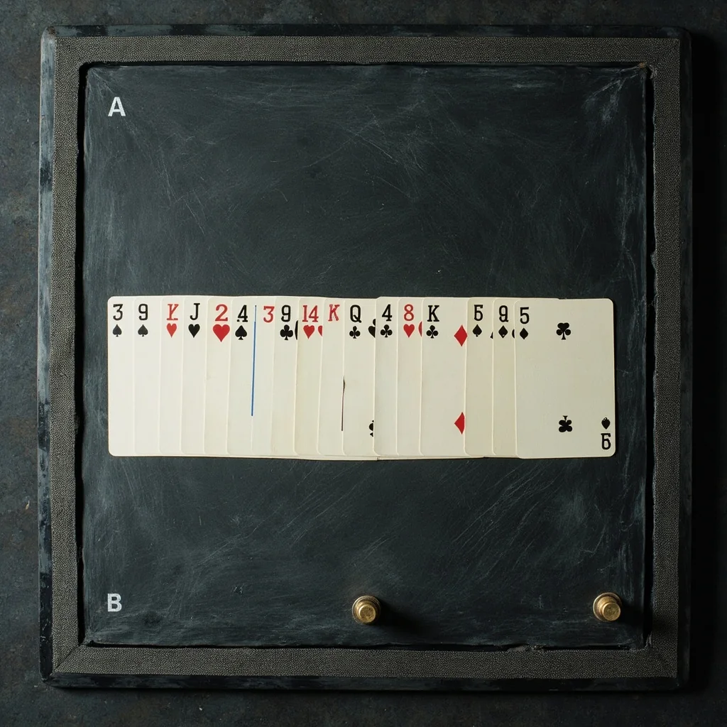 Unmatched rummy cards spread on a marble surface for counting