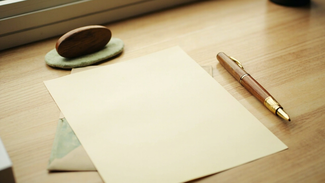 Open kraft folder and blank ledger on a mint blotter, prepared for a first read of the terms